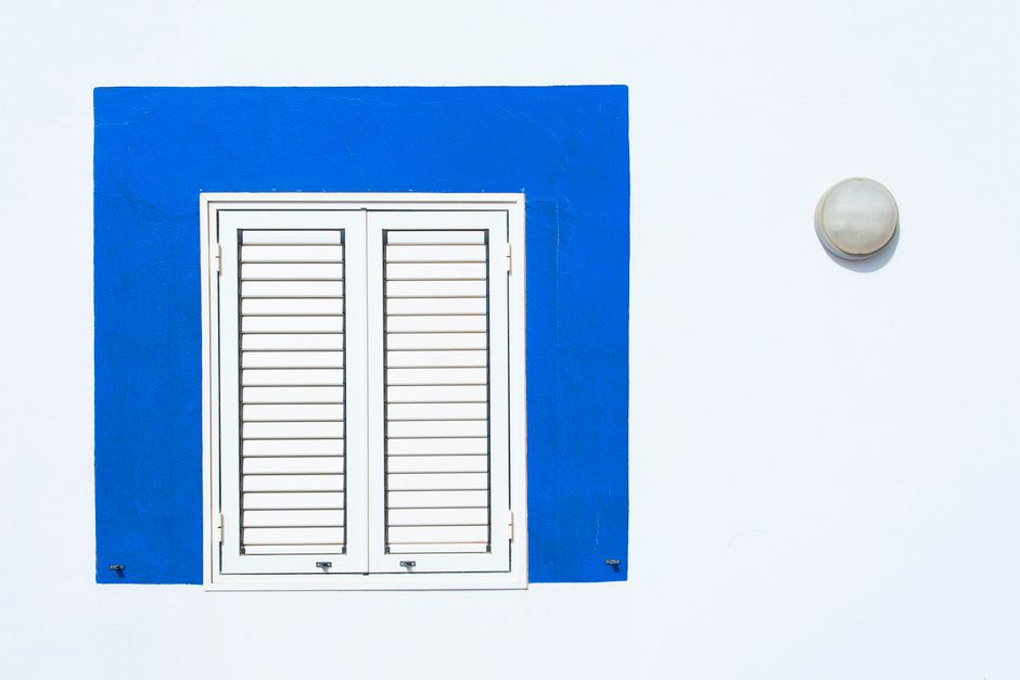 Close up of white plantation shutters